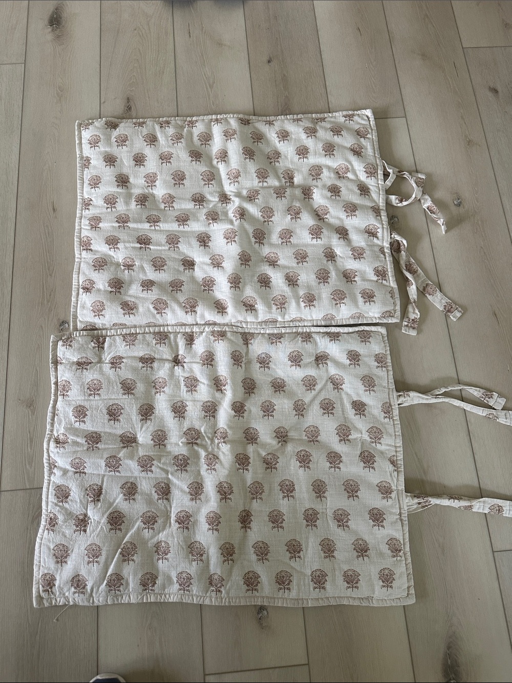Threshold Quilted Seat Cushions in Cream with Taupe Floral Motif